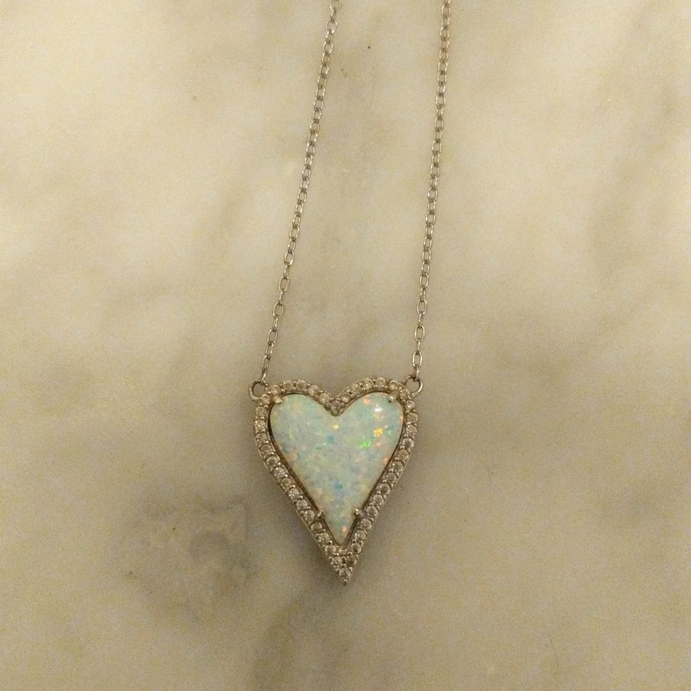 Sterling silver opal and cubic zirconia necklace